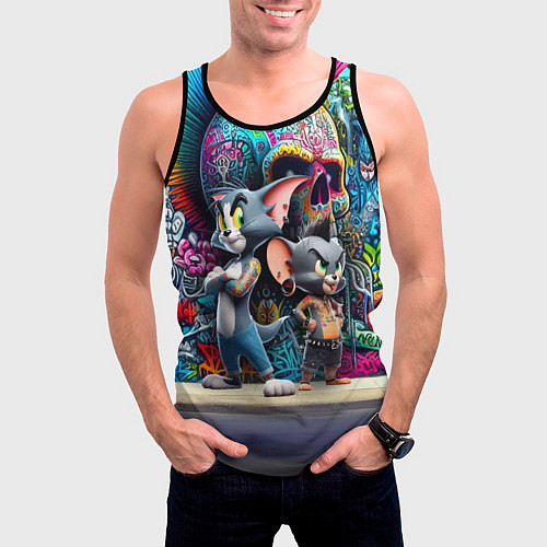 Мужская майка без рукавов Том и Джерри - панк не умер / 3D-Черный – фото 3