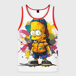 Майка-безрукавка мужская Рисунок красками Барт Симпсон, цвет: 3D-красный