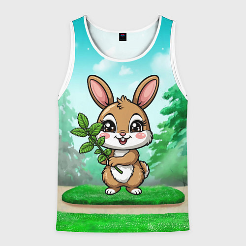 Мужская майка без рукавов Зайчик с мятой / 3D-Белый – фото 1