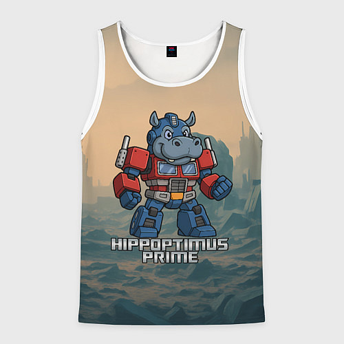 Мужская майка без рукавов Гиппоптимус Прайм - бегемот трансформер / 3D-Белый – фото 1
