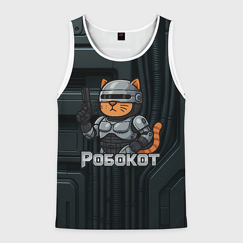 Мужская майка без рукавов Робокот - робот полицейский / 3D-Белый – фото 1