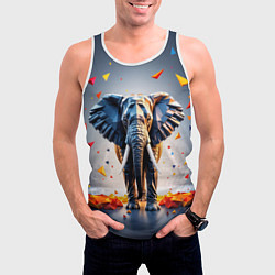 Майка-безрукавка мужская Геометрический слон и цветные полигоны, цвет: 3D-белый — фото 2