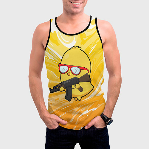 Мужская майка без рукавов Курица и автомат / 3D-Черный – фото 3
