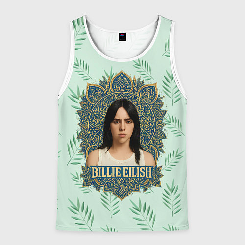 Мужская майка без рукавов Билли Айлиш рамка мандала / 3D-Белый – фото 1