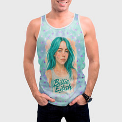 Майка-безрукавка мужская Билли Айлиш бирюзовые волосы, цвет: 3D-белый — фото 2
