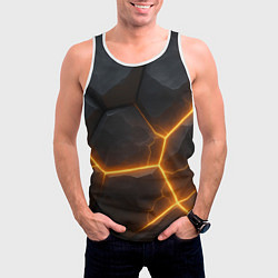 Майка-безрукавка мужская Черные плиты с оранжевой молнией, цвет: 3D-белый — фото 2