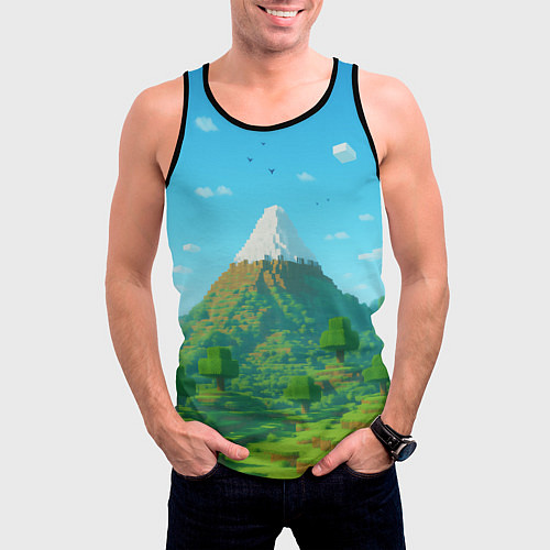 Мужская майка без рукавов Пейзаж Minecraft с горой со снежной шапкой / 3D-Черный – фото 3