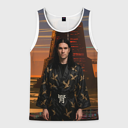 Мужская майка без рукавов Bones в халате с журавлями / 3D-Белый – фото 1