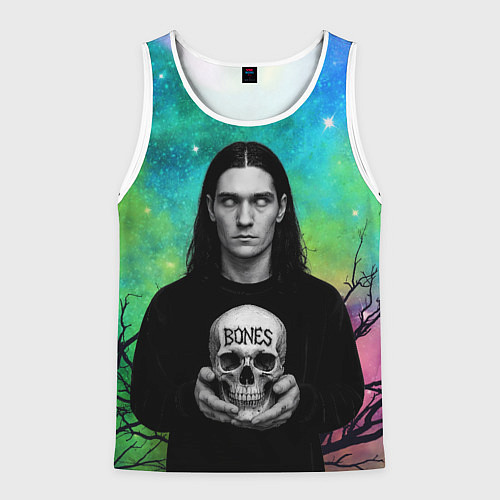 Мужская майка без рукавов Bones без зрачков держит череп в руках / 3D-Белый – фото 1