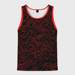 Мужская майка без рукавов Чёрный с красными волнистыми линиями абстракция