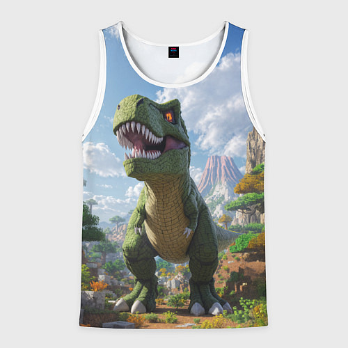 Мужская майка без рукавов Тираннозавр - Minecraft / 3D-Белый – фото 1