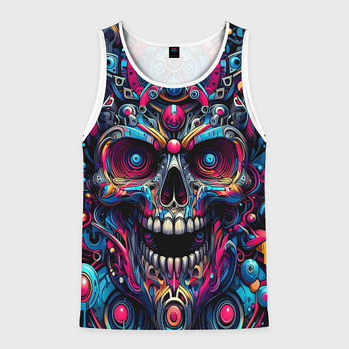 Мужская майка без рукавов Colorful cyber skull - pattern / 3D-Белый – фото 1