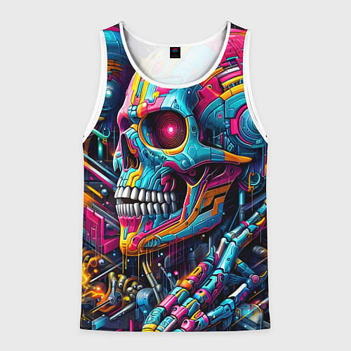 Мужская майка без рукавов Cyber skull - pattern / 3D-Белый – фото 1