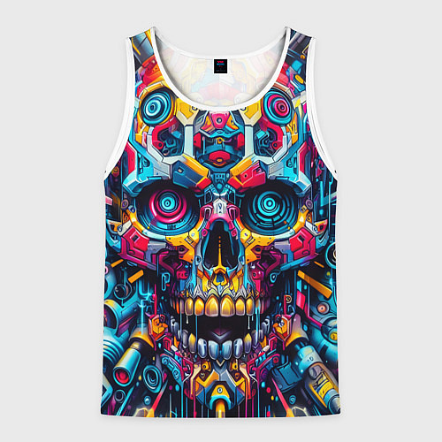 Мужская майка без рукавов Кибер череп - нейроарт паттерн / 3D-Белый – фото 1