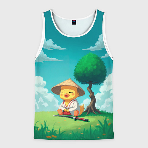 Мужская майка без рукавов Уточка в кимоно под миниатюрным деревом / 3D-Белый – фото 1