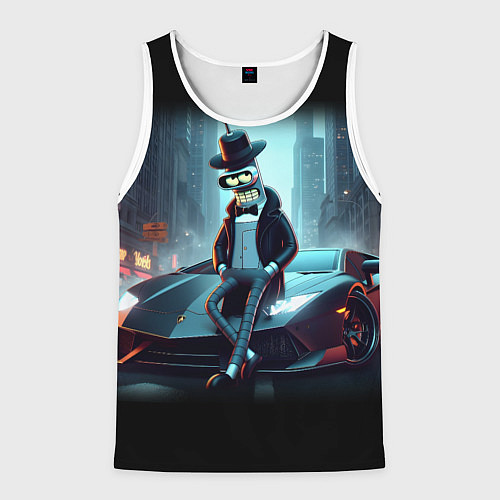 Мужская майка без рукавов Бендер счастливый владелец Ламборджини / 3D-Белый – фото 1