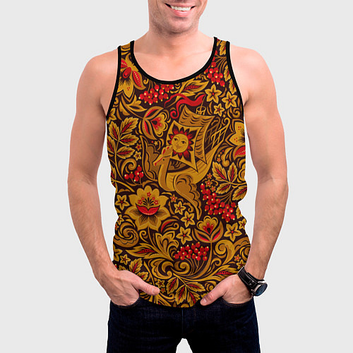 Мужская майка без рукавов Летучий корабль в стиле хохломской росписи / 3D-Черный – фото 3