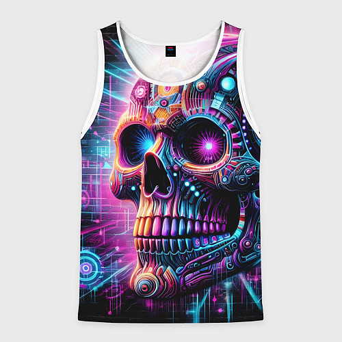 Мужская майка без рукавов Neon cyber skull / 3D-Белый – фото 1