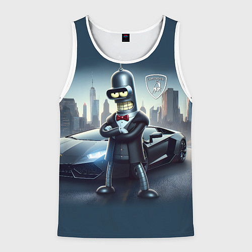Мужская майка без рукавов Крутой Бендер рядом с Ламборджини / 3D-Белый – фото 1