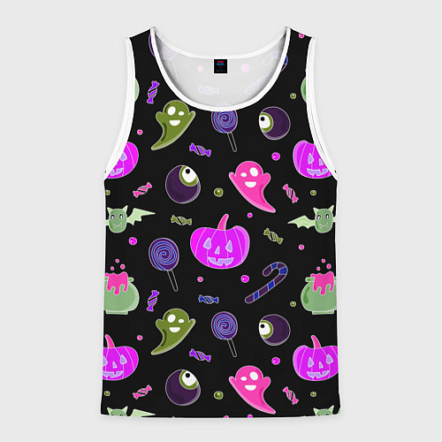 Мужская майка без рукавов Halloween pink black pumpkin / 3D-Белый – фото 1