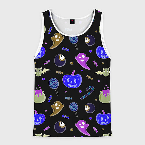 Мужская майка без рукавов Halloween blue black pumpkin / 3D-Белый – фото 1