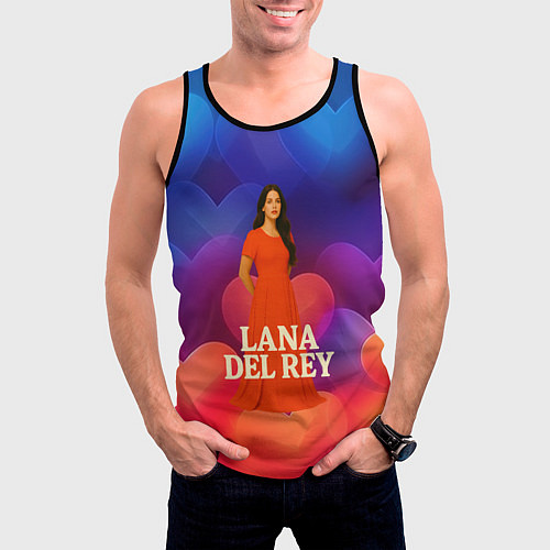 Мужская майка без рукавов Lana Del Rey на фоне сердечек / 3D-Черный – фото 3