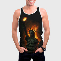 Майка-безрукавка мужская Статуя свободы в огне, цвет: 3D-белый — фото 2