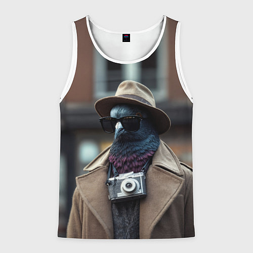 Мужская майка без рукавов Голубь шпион с ретро фотокамерой / 3D-Белый – фото 1