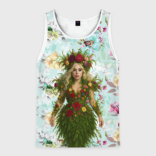 Мужская майка без рукавов Леди Гага в платье из листьев и цветов / 3D-Белый – фото 1