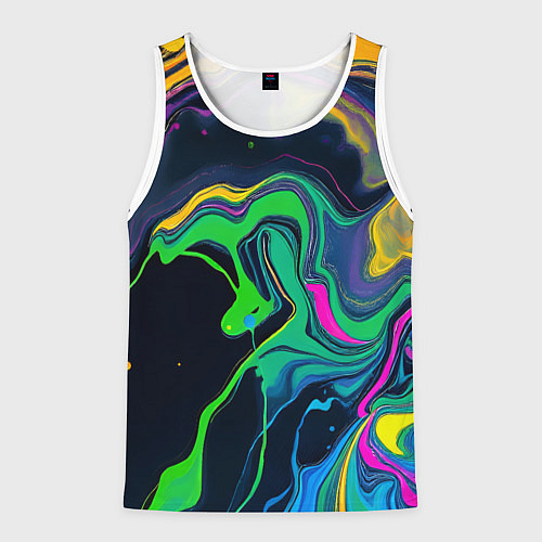 Мужская майка без рукавов Разводы и переливы разноцветной краски / 3D-Белый – фото 1