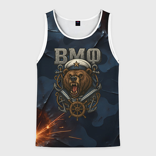 Мужская майка без рукавов ВМФ агрессивный медведь / 3D-Белый – фото 1