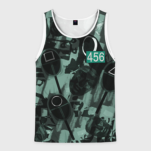 Мужская майка без рукавов Номер 456 на фоне масок игры в кальмара / 3D-Белый – фото 1