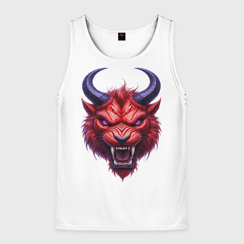 Мужская майка без рукавов Голова злого красного существа с фиолетовыми глаза / 3D-Белый – фото 1