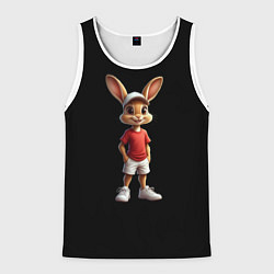 Майка-безрукавка мужская Милый заяц в белых шортах, цвет: 3D-белый