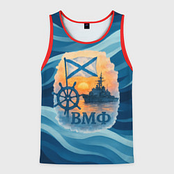 Мужская майка без рукавов ВМФ корабль на фоне заката