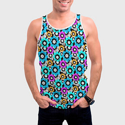 Майка-безрукавка мужская Разноцветные цветы бирюзовые малиновые синие, цвет: 3D-белый — фото 2