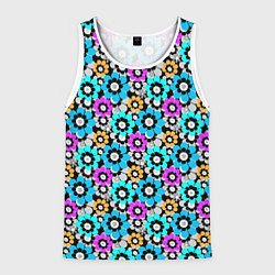 Мужская майка без рукавов Разноцветные цветы бирюзовые малиновые синие