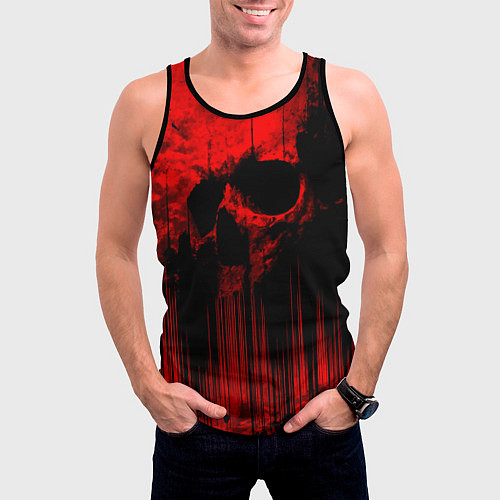 Мужская майка без рукавов Красный череп на фоне абстракции / 3D-Черный – фото 3