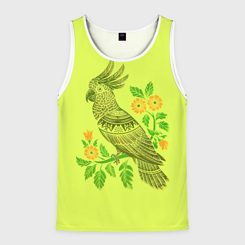 Мужская майка без рукавов Попугай с маргаритками / 3D-Белый – фото 1