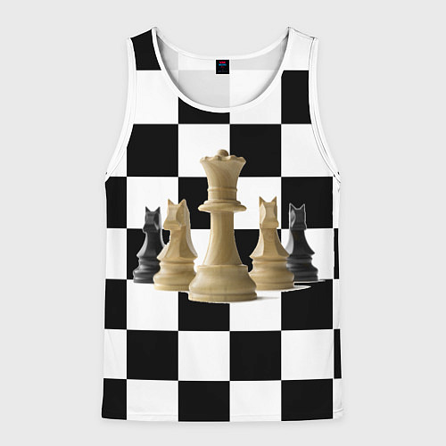 Мужская майка без рукавов Деревянные шахматные фигуры на доске / 3D-Белый – фото 1