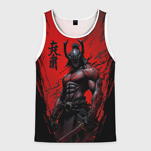 Мужская майка без рукавов Они воин самурай / 3D-Белый – фото 1