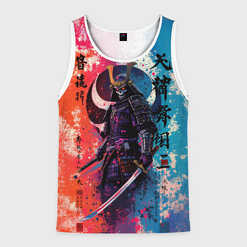 Мужская майка без рукавов Призрачный самурай - краски / 3D-Белый – фото 1