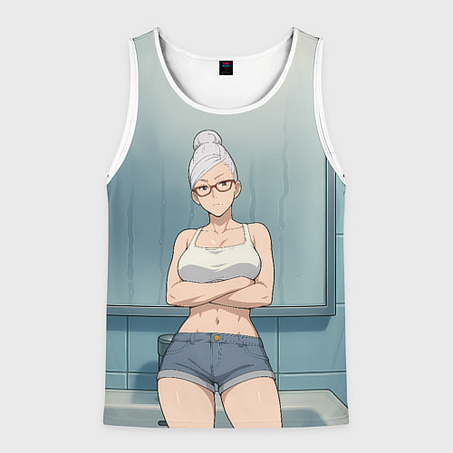 Мужская майка без рукавов Дандадан бабушка в ванной / 3D-Белый – фото 1