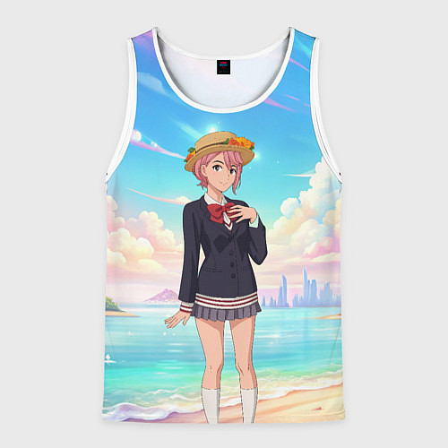 Мужская майка без рукавов Дандадан Сиратори Айра на берегу моря / 3D-Белый – фото 1