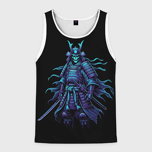 Мужская майка без рукавов Неоновый призрак самурай / 3D-Белый – фото 1