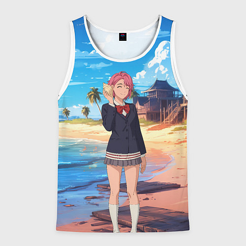 Мужская майка без рукавов Дандадан Сиратори Айра с ракушкой в руках / 3D-Белый – фото 1