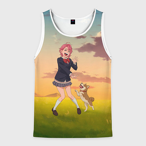 Мужская майка без рукавов Сиратори Айра играет с песиком - Дандадан / 3D-Белый – фото 1