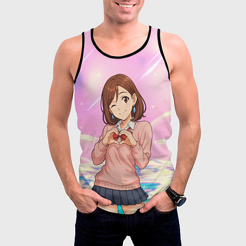 Мужская майка без рукавов Сиратори Айра делает сердечко руками - Дандадан / 3D-Черный – фото 3
