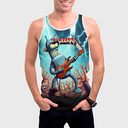 Майка-безрукавка мужская Бендер рок гитарист - группа Футурама, цвет: 3D-белый — фото 2
