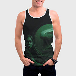 Майка-безрукавка мужская На батискаф с девушкой нападает Тилозавр ужасы, цвет: 3D-белый — фото 2